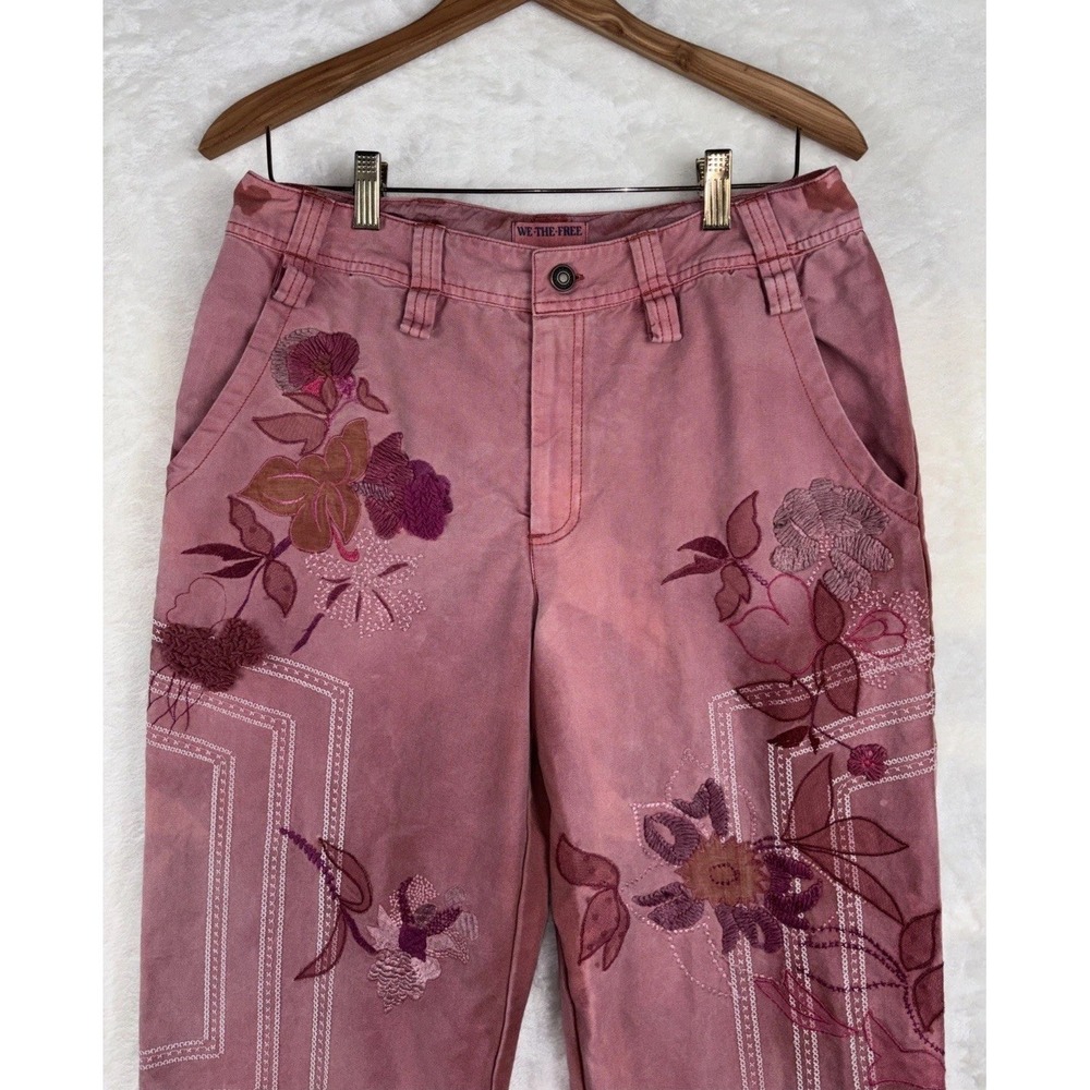 Free People We The Free Electric Sands Floral Embroidered Cropped Pants 8 Auburn - Picture 3 of 13